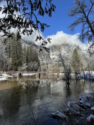 View of Swinging Bridge and Yosemite Falls